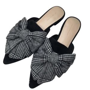 SOMETHING NAVY Black Bow Pointed Mules